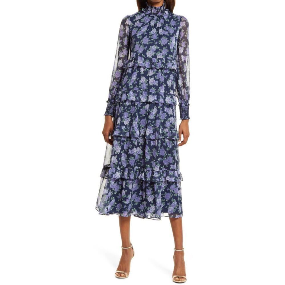 Saylor Tiered Ruffles Karli Shift Dress Puffed Long Sleeves Multicolor SZ S NWT